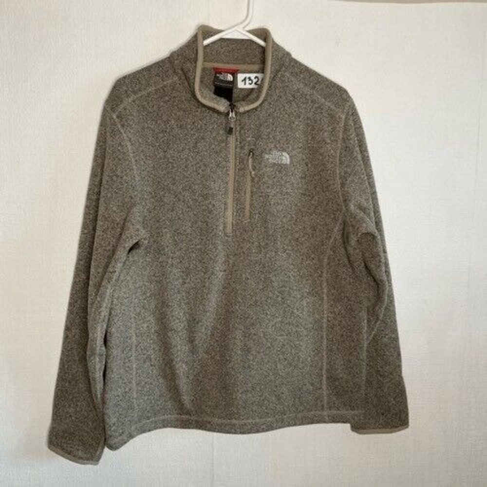 The North Face Khaki Grey 1/4 Zip Mockneck Fleece Pullover Sweater Men L Jordan